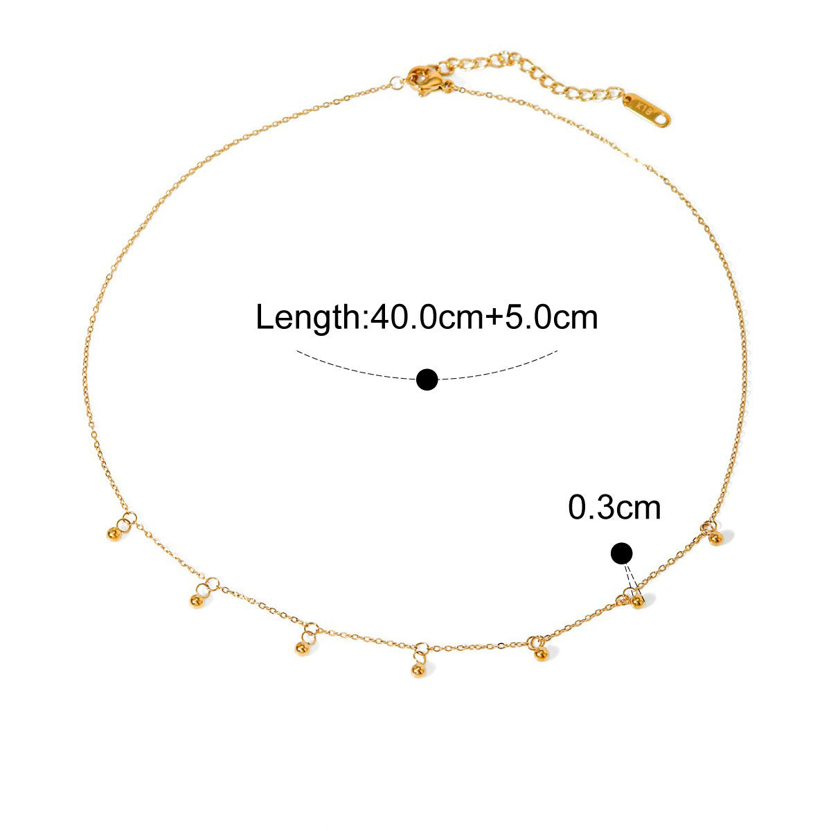 Delicate 18K gold necklace featuring light, round bead design, offering a minimalist and elegant look, perfect for adding a touch of sophistication to any outfit