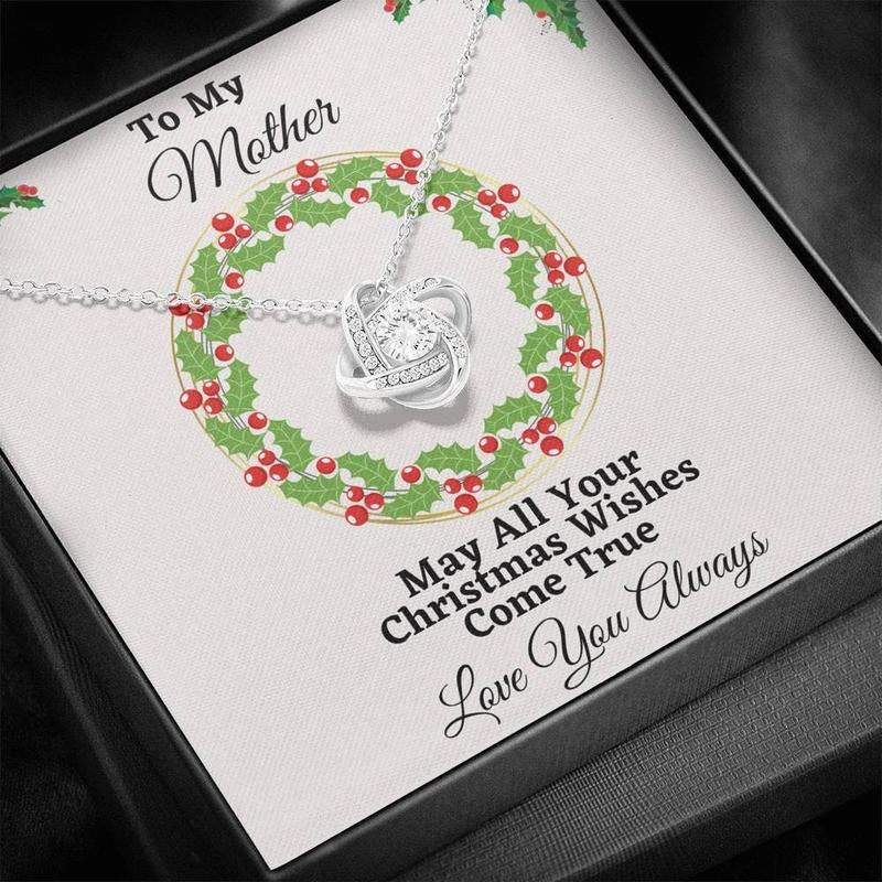 Mother Christmas Love Knot Necklace, Merry Christmas Mom Gift, Novelty Xmas Gift for Mom, Jewelry Gift for Mom with Message Card and Gift Box on Anniversary, Christmas, Holiday Jewelry Gift