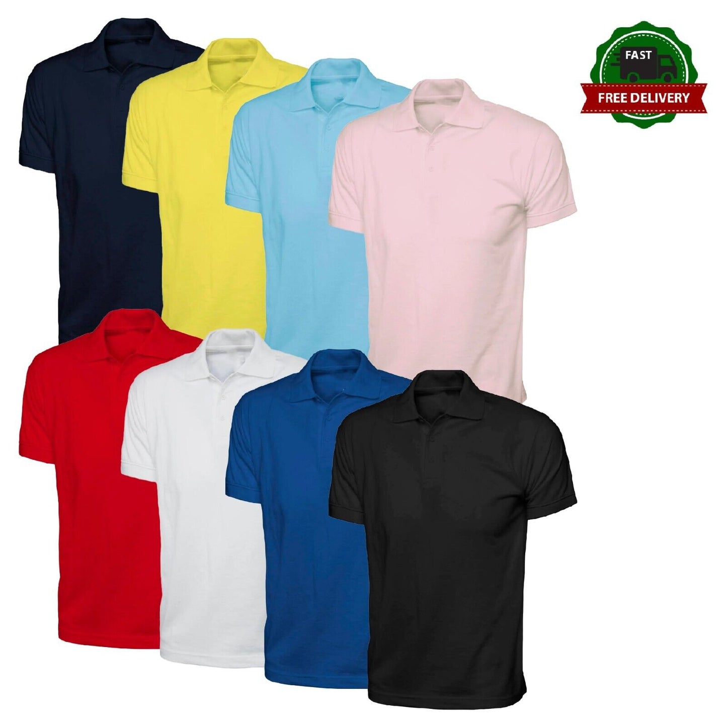 Mens Cotton Rich Stretch Plain Polo Shirts - JERSEY CASUAL SPORTS SPORTSWEAR