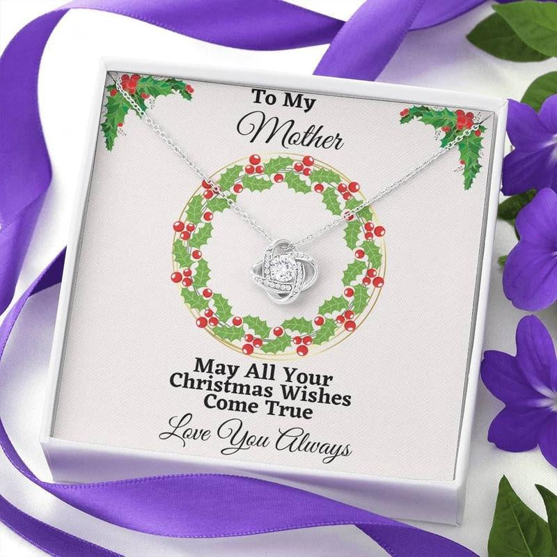 Mother Christmas Love Knot Necklace, Merry Christmas Mom Gift, Novelty Xmas Gift for Mom, Jewelry Gift for Mom with Message Card and Gift Box on Anniversary, Christmas, Holiday Jewelry Gift