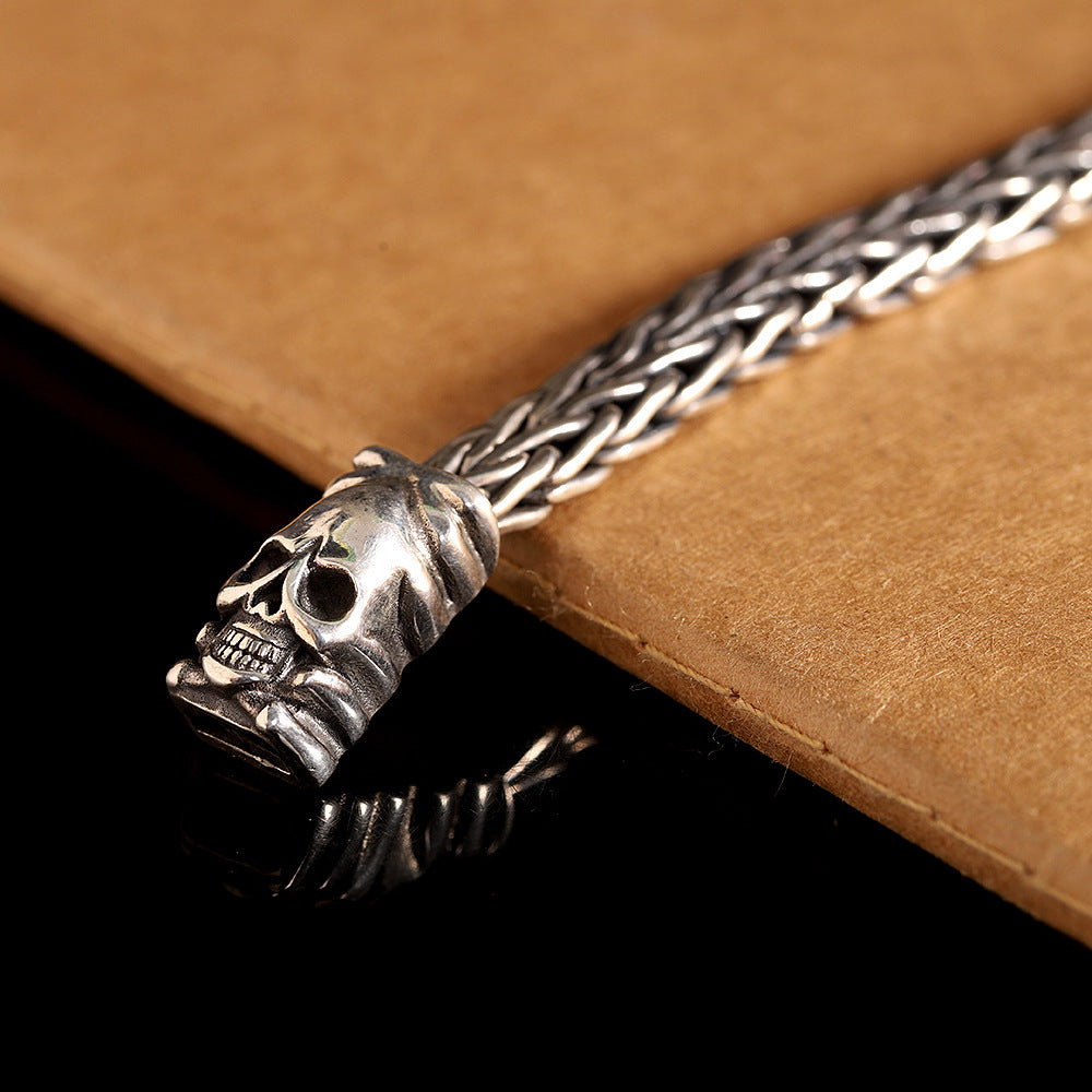 Silver Seiko Men's Weaving Skull Bracelet