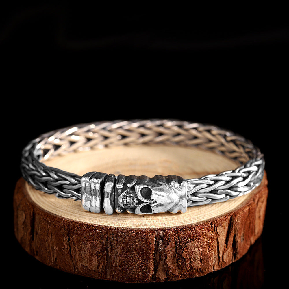 Silver Seiko Men's Weaving Skull Bracelet