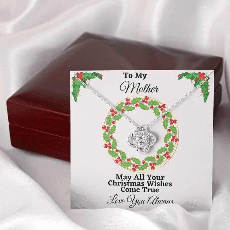 Mother Christmas Love Knot Necklace, Merry Christmas Mom Gift, Novelty Xmas Gift for Mom, Jewelry Gift for Mom with Message Card and Gift Box on Anniversary, Christmas, Holiday Jewelry Gift